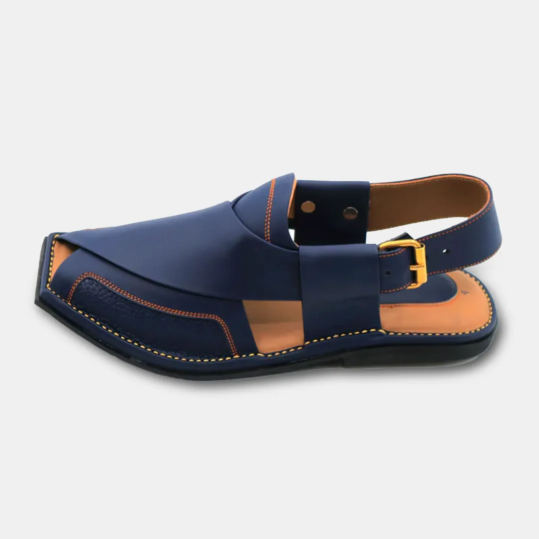 Navy Blue Peshawari Chappal Genuine Leather T Shape Charsadda Chappal