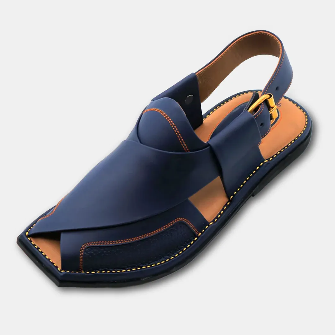 Navy Blue Peshawari Chappal Genuine Leather TShape Charsadda Chappal