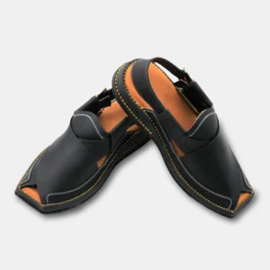 Ultra Soft Medicated Genuine Leather Hand-Stitched Peshawari Chappal Black