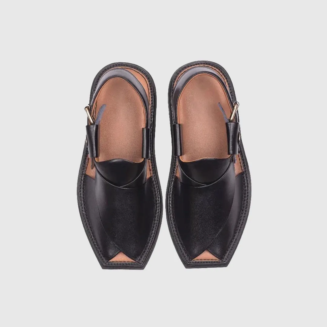 Black T Shape Peshawari Chappals