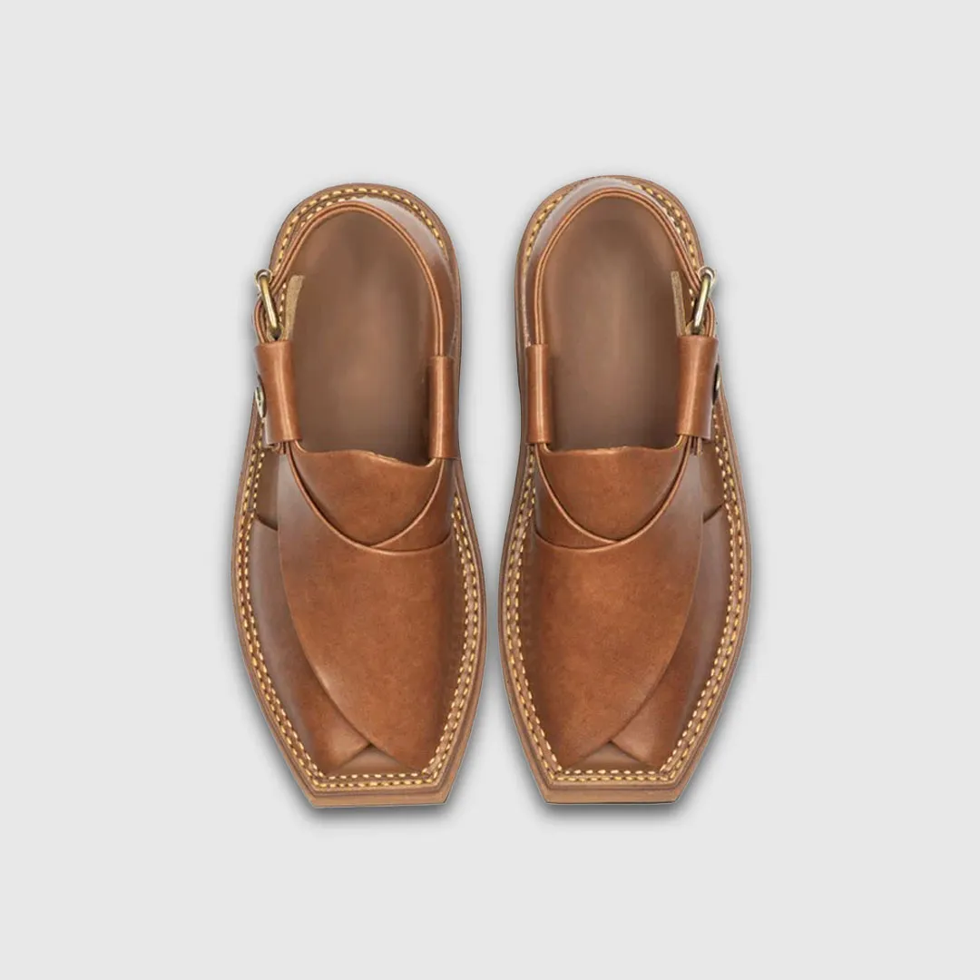 Nue Brown Kaptaan Peshawari Chappal top view